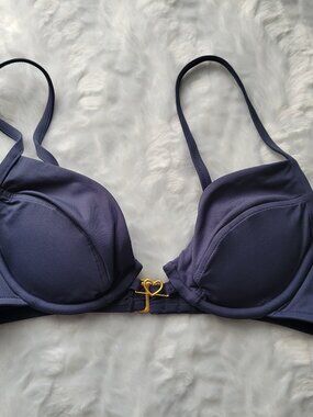 L*Space Bikini Top Women's Small Swim Navy Blue Stardust Underwire Swimwear NWT